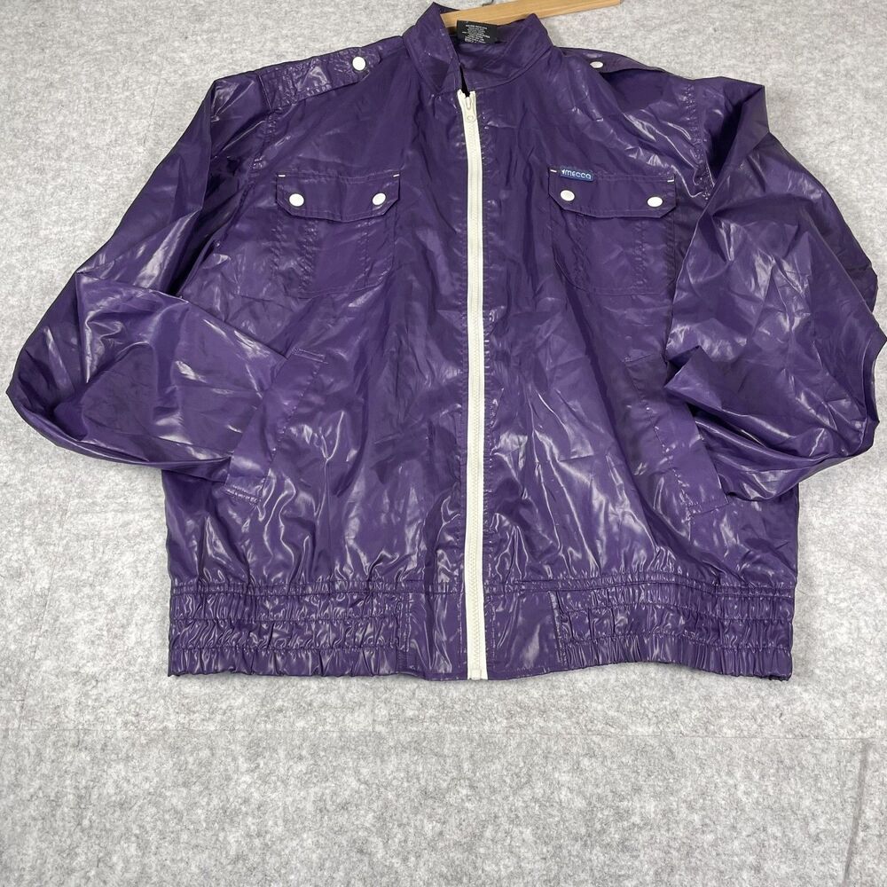 VTG Vintage Mecca Shiny Purple Full Zip Rain Jacket Windbreaker Men's XL | EUC
